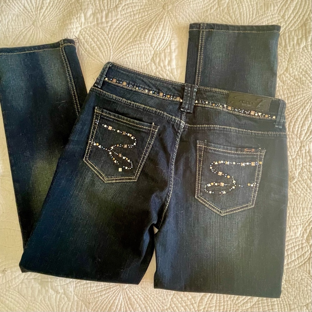 Seven7 Dark Blue Jeans with Rhinestone Accents Y2K Retro Glam